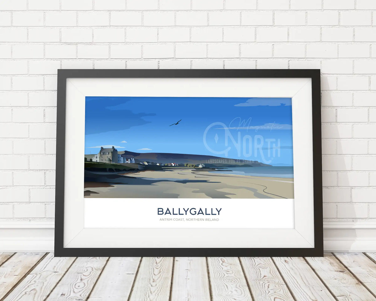 Ballygally, Art Print Travel Poster, Antrim Coast, Northern Ireland, Wedding gift, Christmas Gift