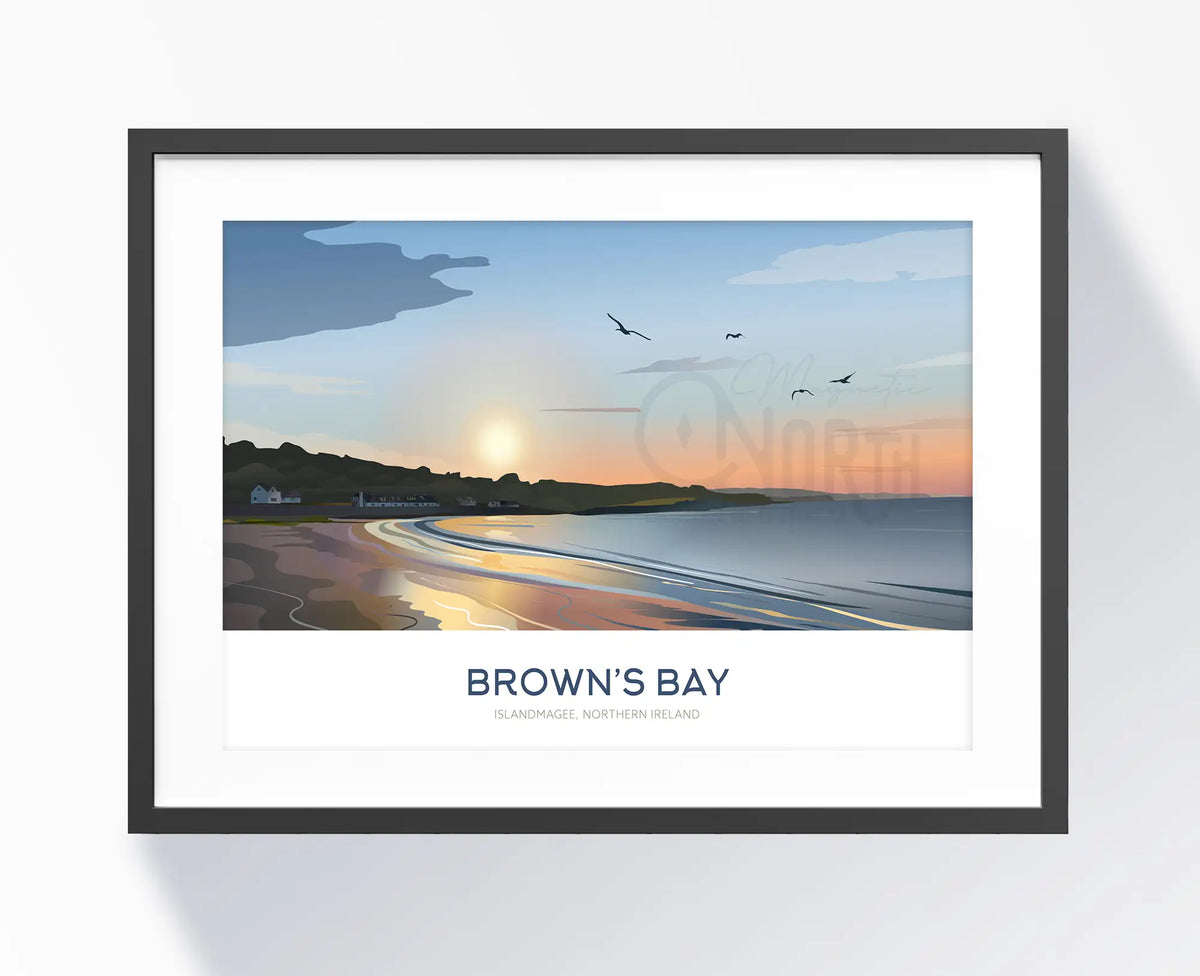 Brown's Bay, Art Print Travel Poster, Antrim Coast, Northern Ireland, Ireland, Travel Print, House, Wedding gift, Christmas Gift