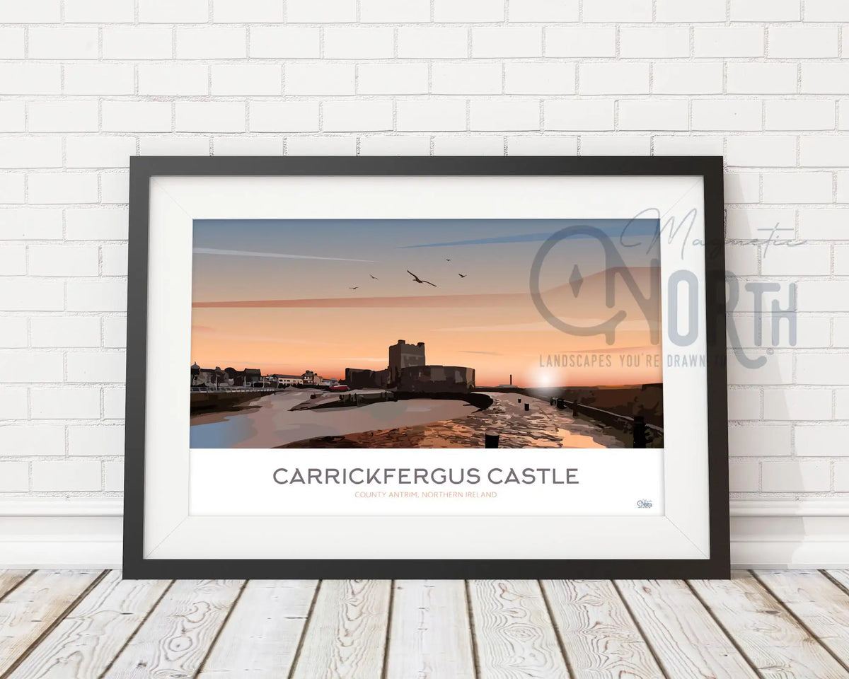 Carrickfergus Castle, travel print poster, County Antrim, Northern Ireland, Ireland, Print, Wedding gift, Christmas Gift