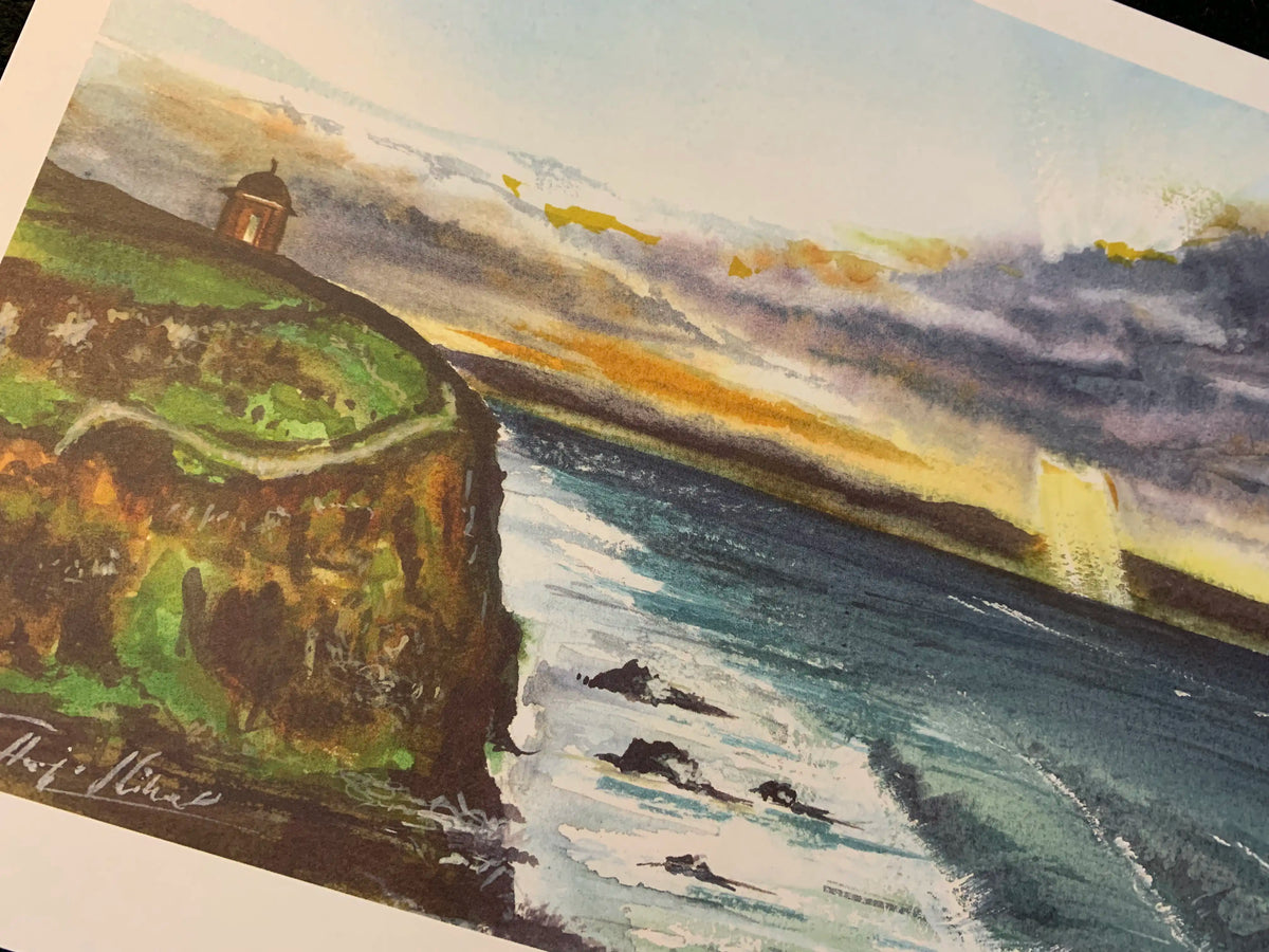 Watercolour painting of Mussenden Temple, Downhill, Northern Ireland, Ireland, Travel Print, Wedding gift, Christmas Gift, landscapes