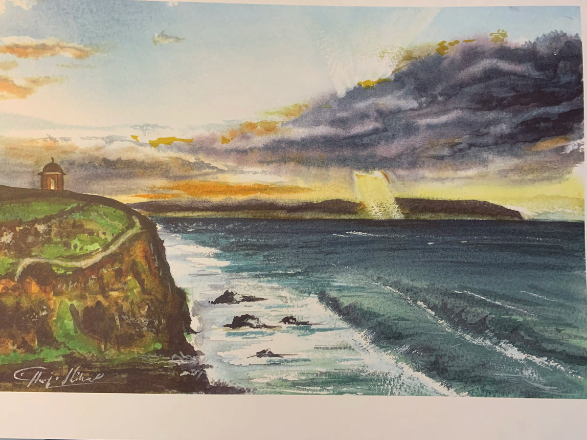 Watercolour painting of Mussenden Temple, Downhill, Northern Ireland, Ireland, Travel Print, Wedding gift, Christmas Gift, landscapes