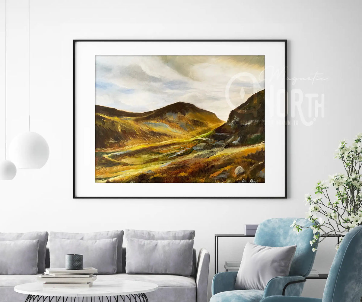 Mourne Mountains, Art Print Travel Poster, Hare’s Gap, Northern Ireland, Ireland, Print, Wedding gift, Christmas Gift, landscapes