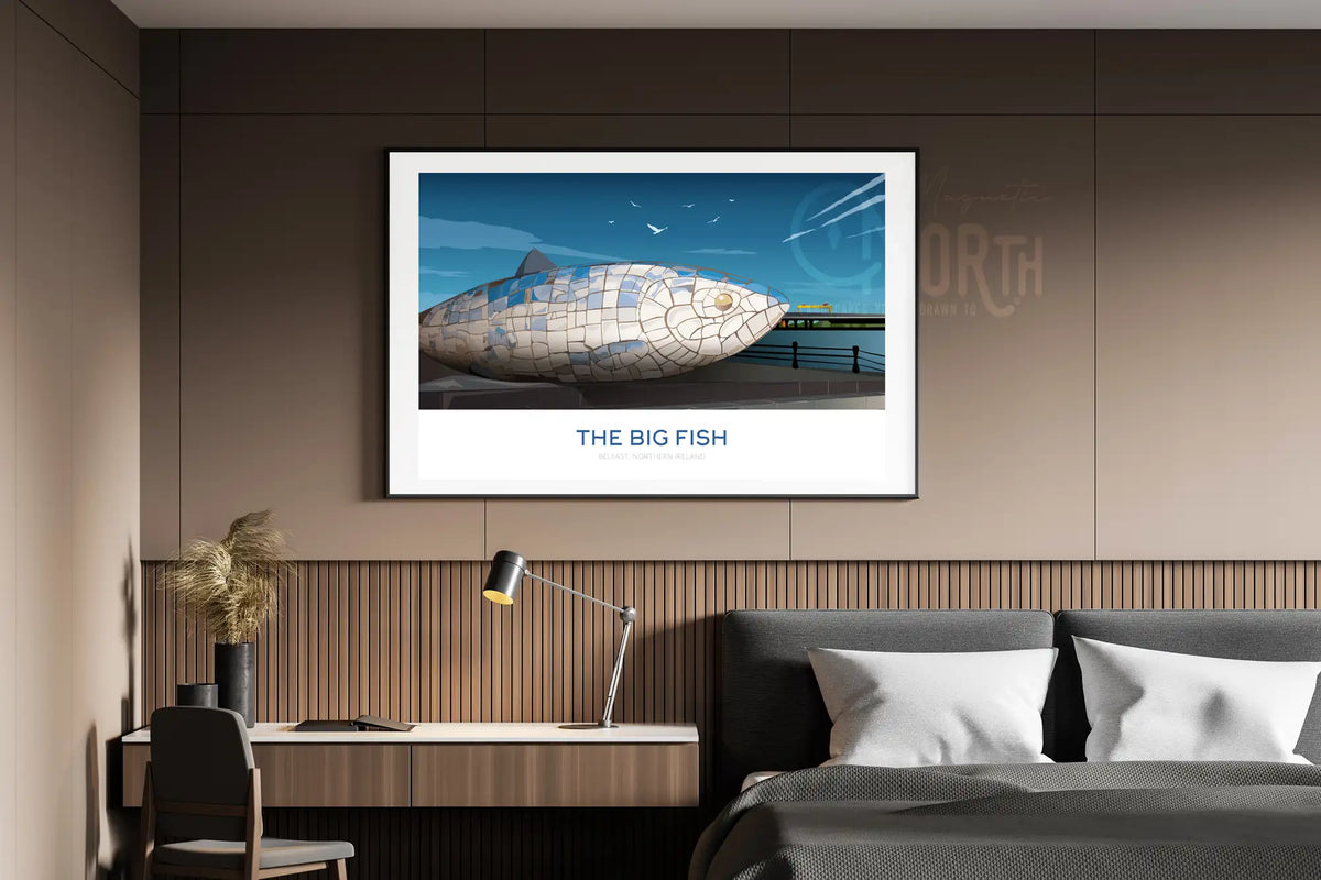 The Big Fish, Art Print Travel Poster, Belfast, Northern Ireland, Ireland, Travel Print, House, Wedding Gift, Christmas Gift, landscapes