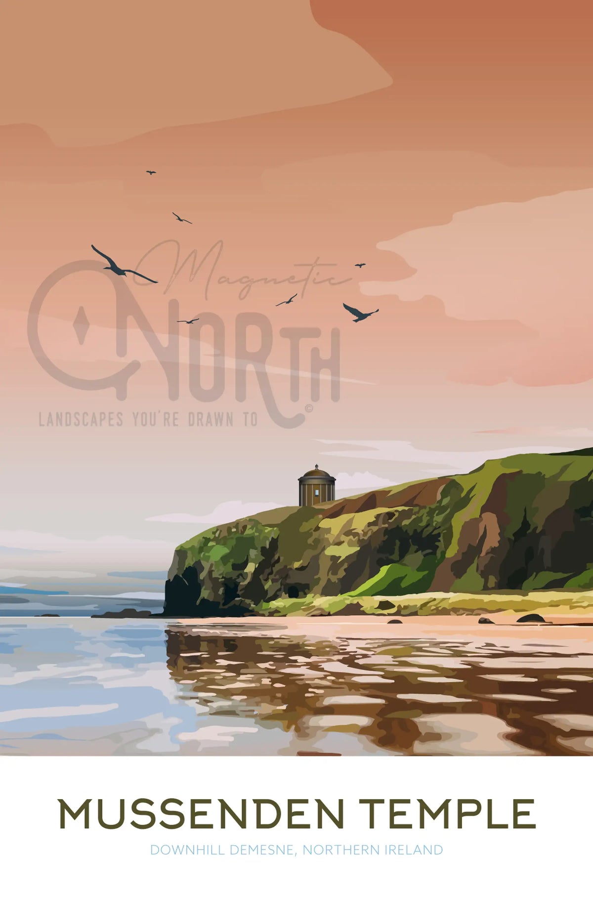 Mussenden Temple, Art Print Travel Poster, Northern Ireland, Ireland, Travel Print, Wedding gift, Christmas Gift, landscapes