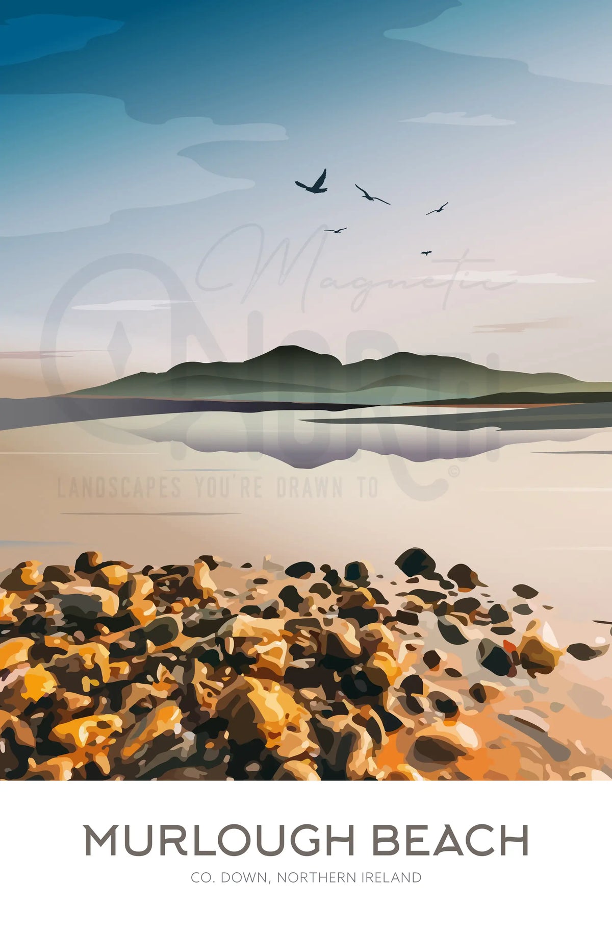 Murlough Beach, Art Print Travel Poster, County Down, Northern Ireland, Ireland, Travel Print, Wedding gift, Christmas Gift, landscapes