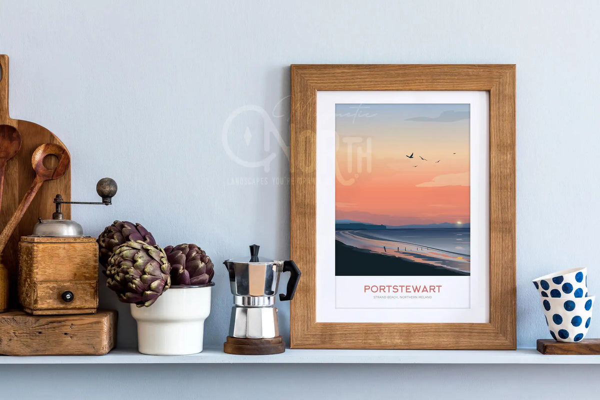 Portstewart Strand Beach, Art Print Travel Poster, Northern Ireland, Ireland, Travel Print, Wedding gift, Christmas Gift, landscapes
