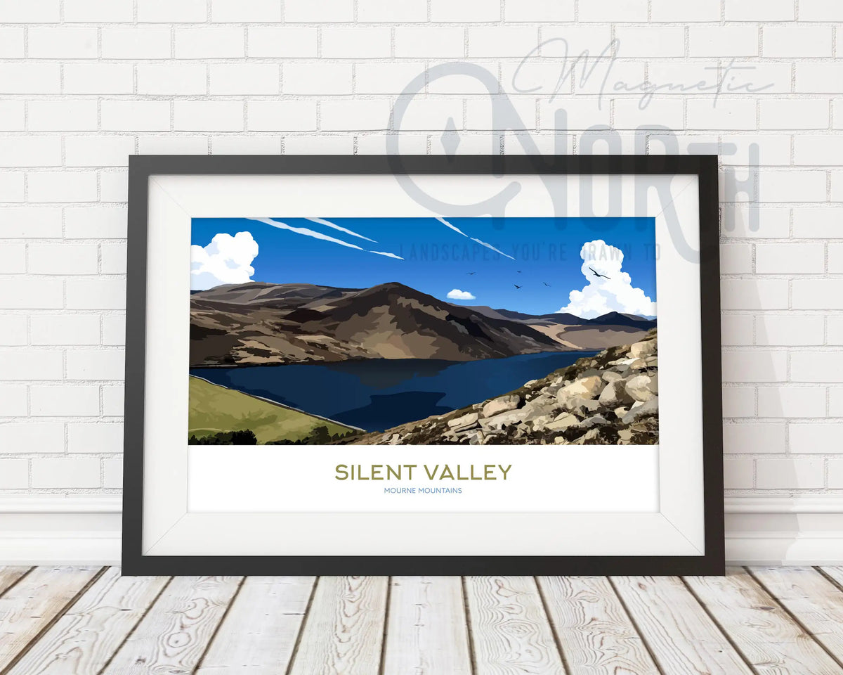 Mourne Mountains, Silent Valley, Art Print Travel Poster, Northern Ireland, Ireland, Print, Wedding gift, Christmas Gift, landscapes
